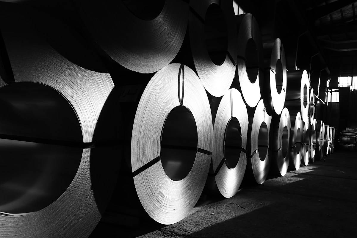 Galvanized steel coils stored in warehouse